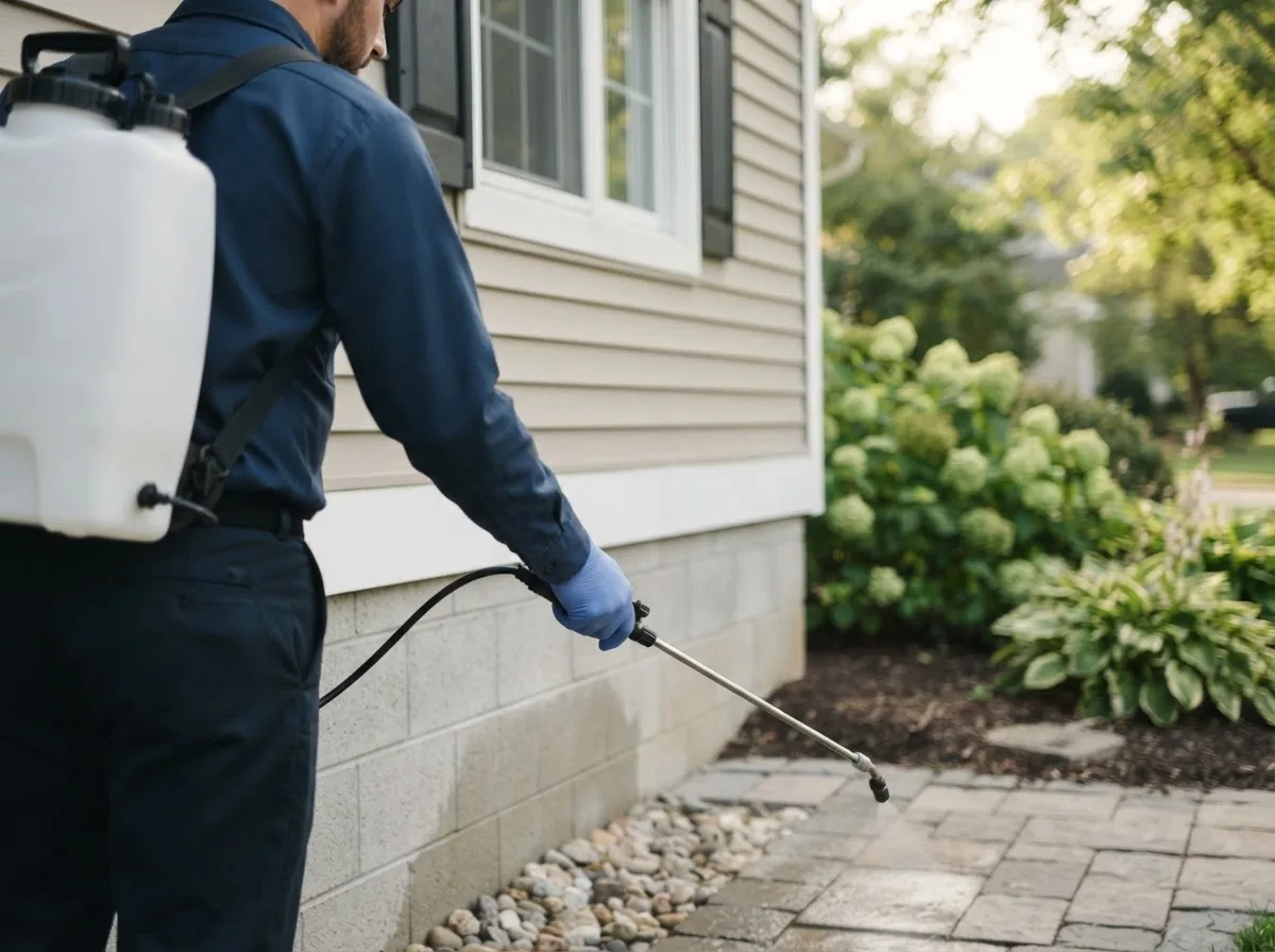 Pest control technician inspecting a home in Carroll, IA